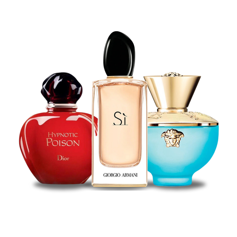 Conjunto de 3 perfumes Dior HYPNOTIC POISON, Giorgio Armani SÌ e Versace DYLAN TURQUOISE 100ml