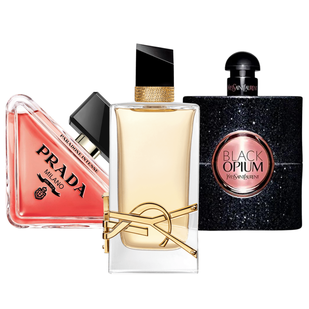 Conjunto de 3 perfumes Prada Paradoxe, Black Opium Yves Saint Laurent, Libre 100ml